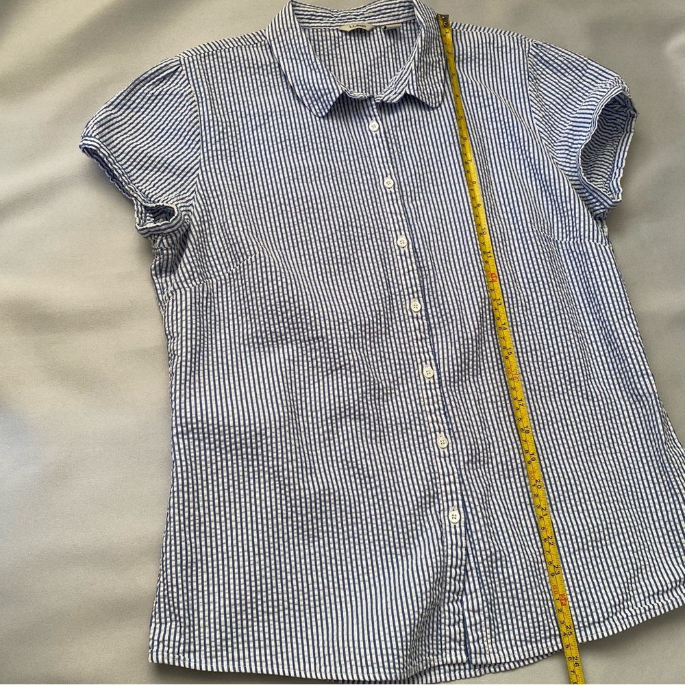 LL Bean Seersucker Shirt Medium Women Popover Striped Blue - Picture 10 of 11